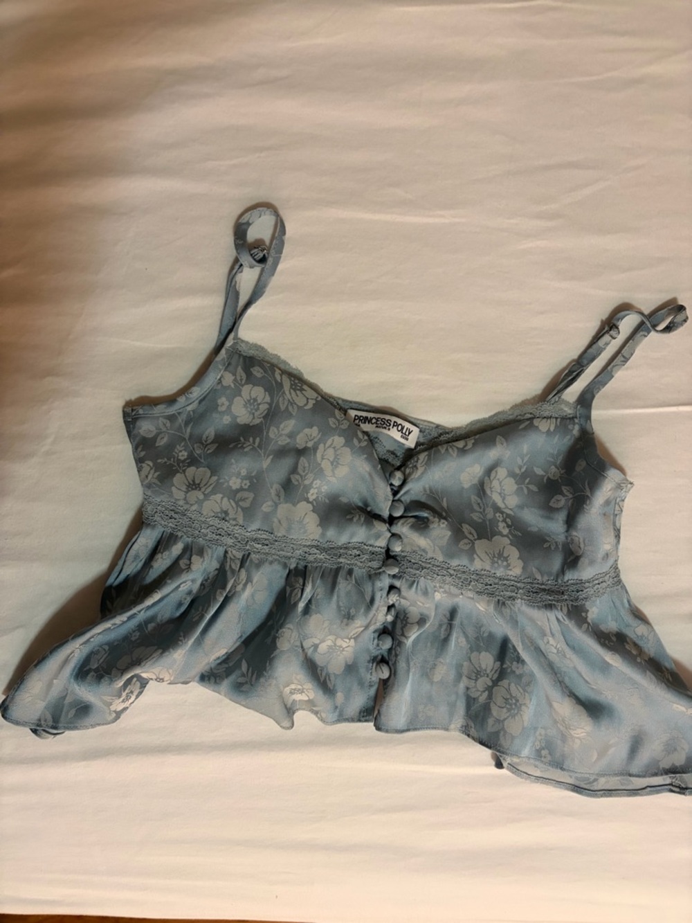 Princess Polly Blue Floral Satin Crop Cami